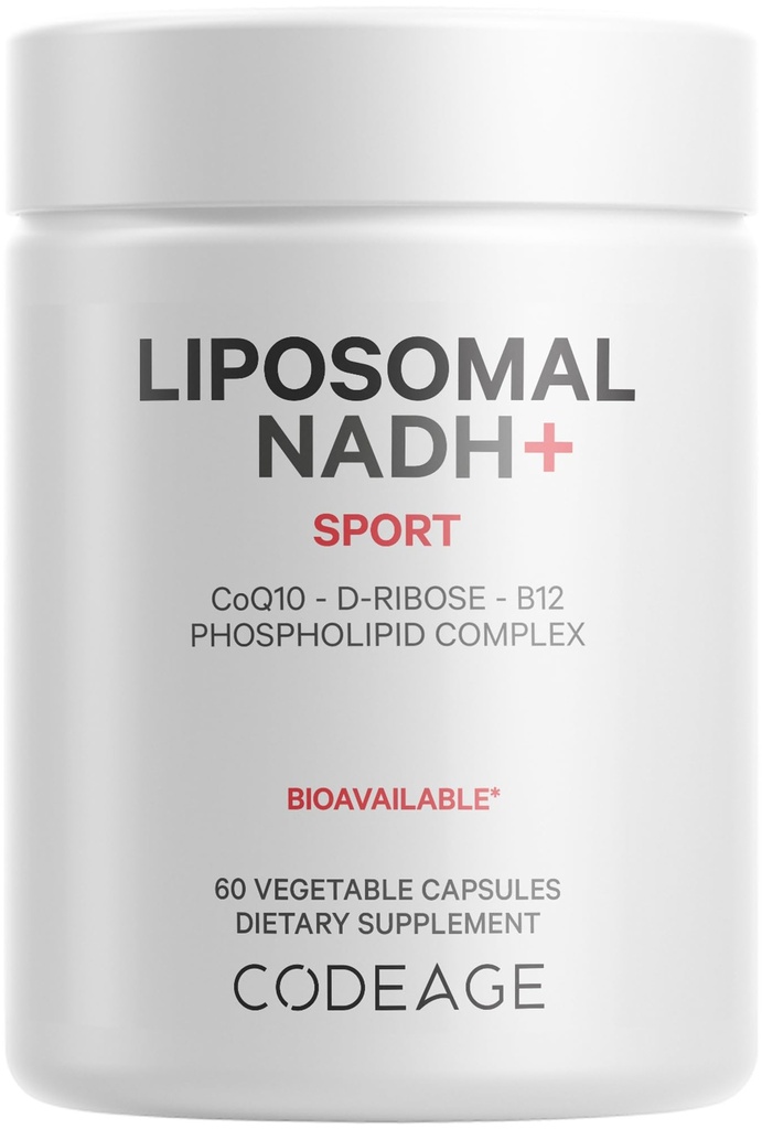 Codeage Liposomal NADH + Doplněk - NADH, Vitamin B12, D-Ribose jako bioenergetická ribosa, CoQ10-2-Month Supply - Liposomální dodávka - β-Nikotinamid Adenine Dinucleotide pilulky - Non- GMO - 60 Kapsle