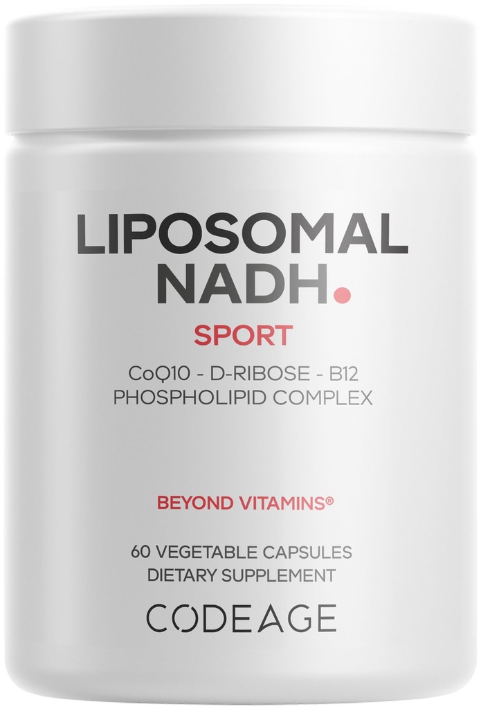 Codeage Liposomal NADH, Vitamin B12, D-Ribose, CoQ10, 60 Capsules