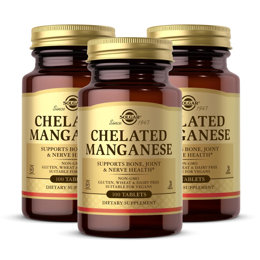 Solgar Chelated Manganese - 100 tablet, balení po 2 tabletách - podporuje kostní, kloubní a nervové zdraví - Non- GMO, Vegan, Gluten Free, Dairy Free, Kosher - 200 Total Servings