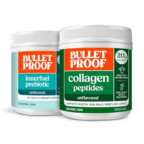 Neprůstřelný Duo Kit 124; Kolagen Peptidy Protein prášek pro kůži, kosti a klouby - 18g protein, 17.6 Oz & InnerFuel Prebiotic Fiber prášek pro Gut, Relief plynu, Digestive Health a imunitní podpora