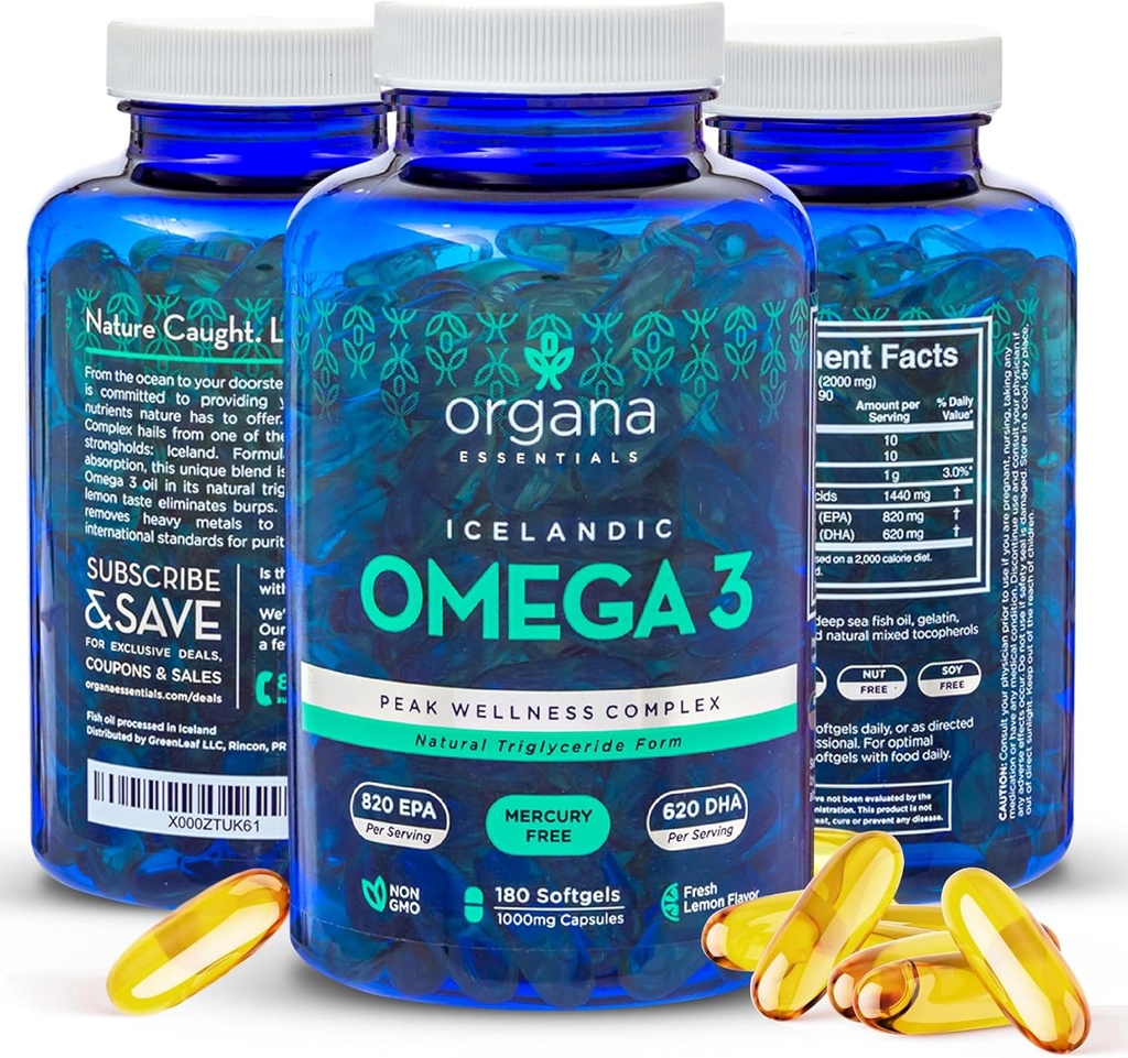 Omega 3 Fish Oil 2000 mg - High EPA 820 mg + DHA 620 mg - 180 Triple Strength Burless Lemon Ochucené ponožky