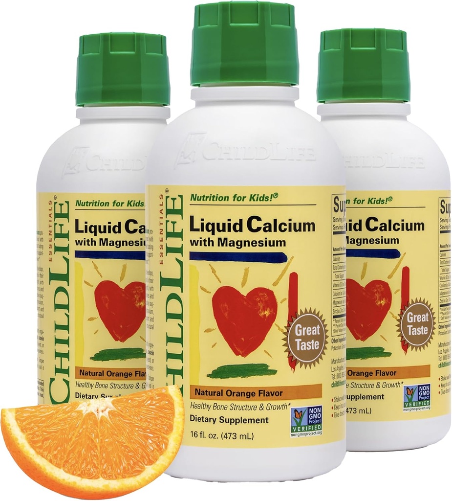 Dětský život Essentials Tekutý doplněk vápníku pro děti - Baby vápník s hořčík, zinek, a vitamin D3 - Orange Flavor, 16 fl oz (3 balení)