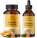 HERBAMAMA Boswellia and Turmeric Kit - Bundle of 2100 mg Boswellia Turmeric & Liquid Turmeric with Black Pepper Tincture 2 fl oz - Vegan, Non GMO, Sugar & Alcohol- Free - 2 Pack