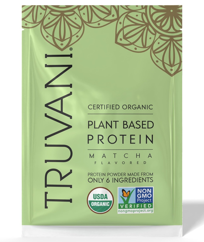 Truvani Vegan Pea Protein Powder 124; Matcha 124; 20g Organic Plant Based Protein 124; 1 Serving Rubber 124; Keto Rubber 124; Gluten & Dairy Free Rubber 124; Low Carb Rubber 124; No Add Sugar