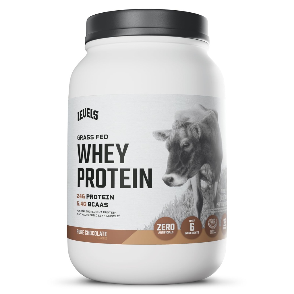 Levels Grass Fed syrovátkový protein prášek, bez umělých látek, 24G proteinu, čistá čokoláda, 2LB