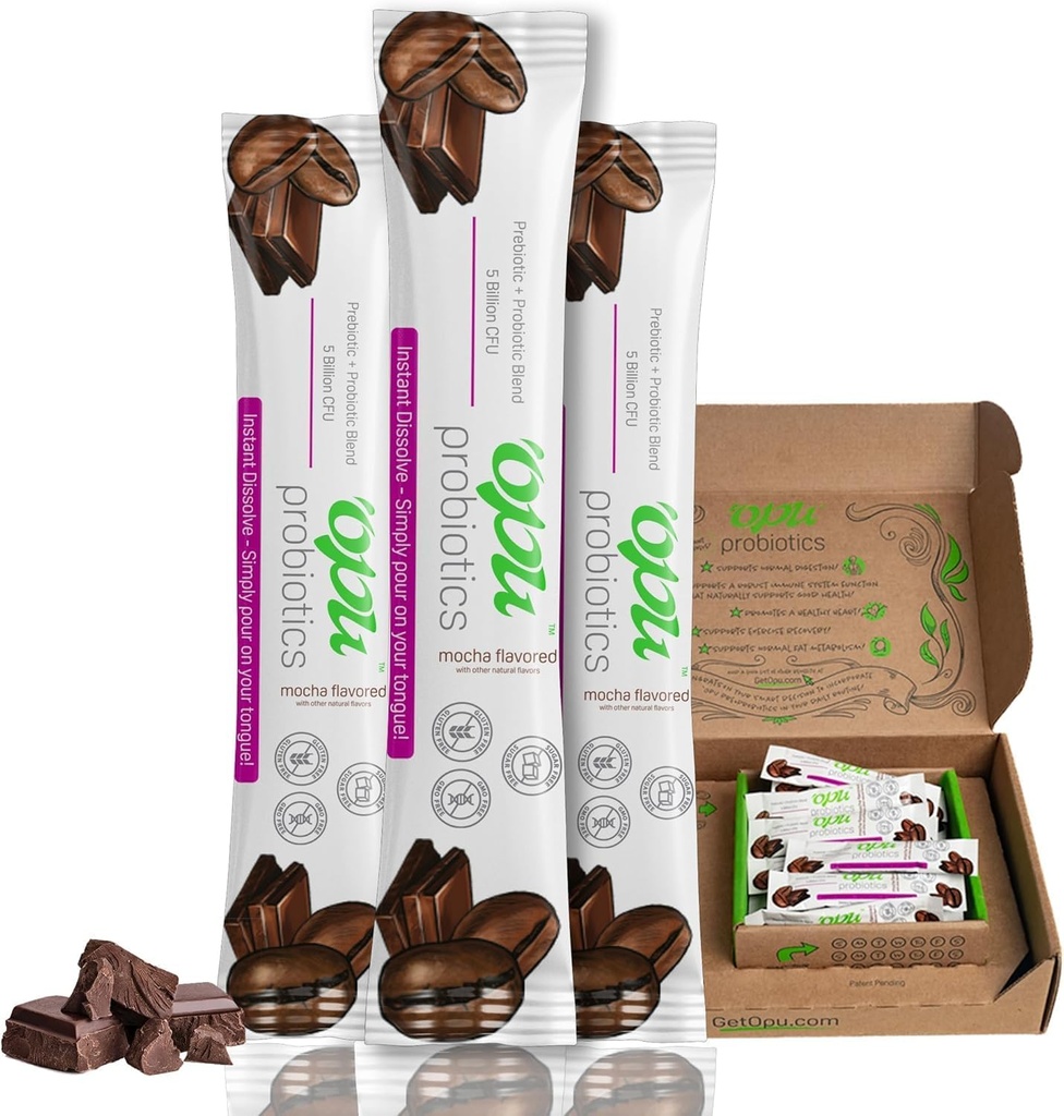 'Opu Probiotics Mocha Instant-Disolute - One Month Supply - 5 Milionů CFU - Muži, ženy a děti w / Prebiotics Sugar Free, gluten Free, non GMO
