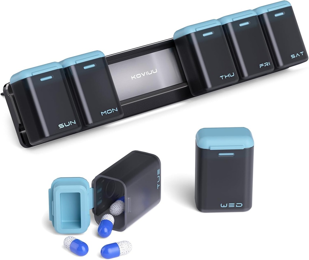 Týdenní Pill Organizátor Magnetický, odstranitelný Pill Box 7 Den 1 čas za den, Velké Pill Pouzdro Cestování, Týden Jednou denně Medicine Disperser, Medicine Container Holder pro dodatek Vitamin, Blue