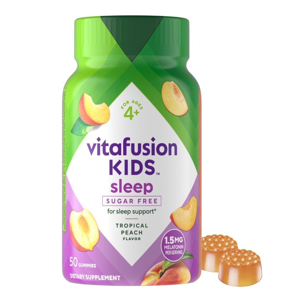 Vitafuze Děti Melatonin Gummy Doplňky, Tropické Peach Ochucené Spánková podpora Doplňky (1), 50 Počet