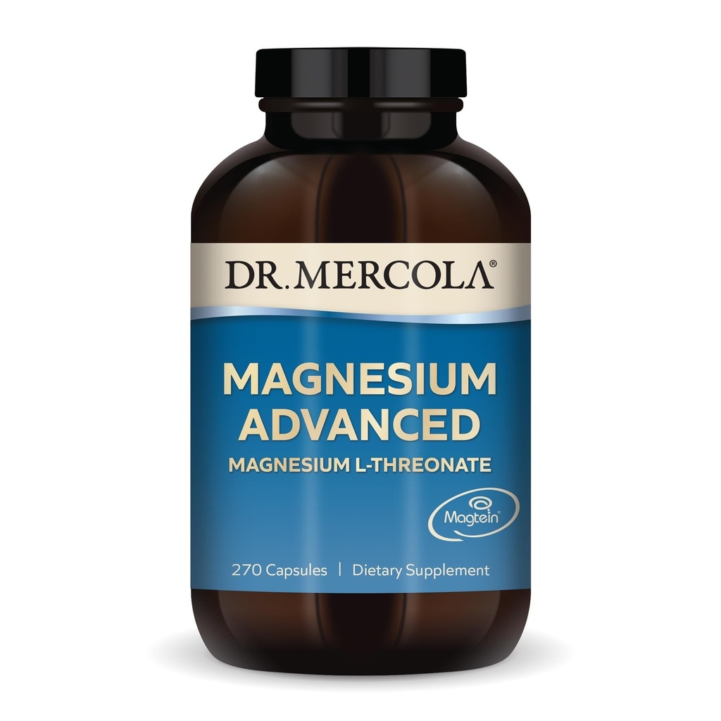 Dr. Mercola Magnesium Advanced - Podporuje kostní, kloubní a mozkové zdraví - přispívá k více klidový spánek - Non- GMO, gluten- Free & Soy- Free - 270 Kapsle (90 Služeb)
