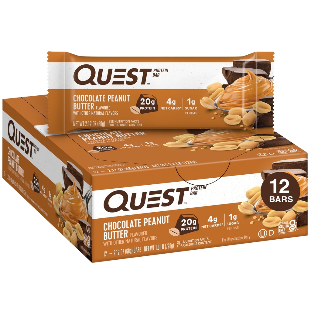 Quest Nutrition Chocolate Peanut Butter Bary, 20g Protein, 1g Cukr, 4g Net Carb, Gluten Free, Keto Friendly, 12 Počet
