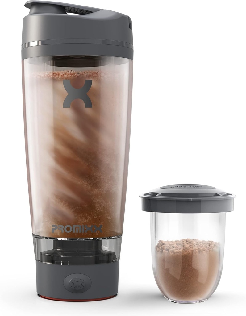 Promixx Pro Shaker Lahvička 124; Dobíjecí, Výkonný pro hladké proteinové třepání 124; zahrnuje Doplněk skladování - BPA zdarma 124; 20oz Cup (Graphite Gray)
