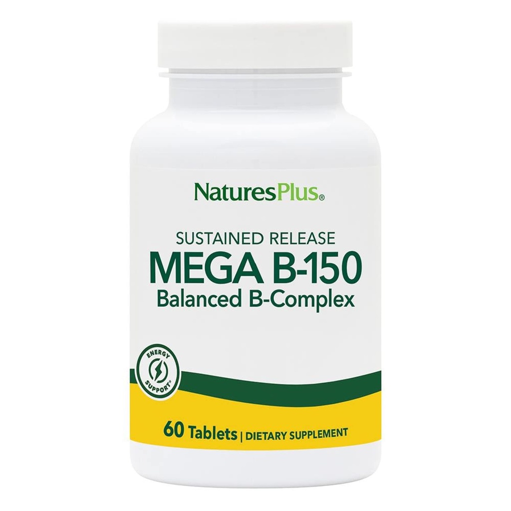 Natures Plus Mega B150 Complex, Setrvalá verze - 60 Vegetariánských tablet - Maximální potence B Komplex vitaminu Doplněk - gluten- zdarma - 60 Služeb