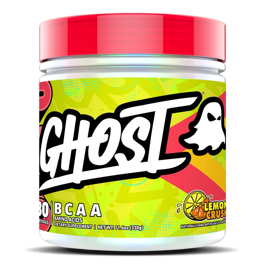 GHOST BCAA Powder Amino Acids Dodatek, Lemon Crush - 30 Servings - Sugar- Free Intra, Post & Pre Workout Amino Powder & Recovery Drink, 7G BCAA
