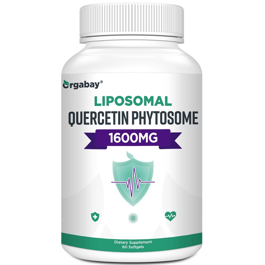 Orgabay Liposomal Quercetin Phytosome 1600 mg, Bromelain 200mg, Zinek 30mg, Vitamin C Turmeric 40 mg, Nejvyšší absorpce, Quercetin Complex, 60 Softgels