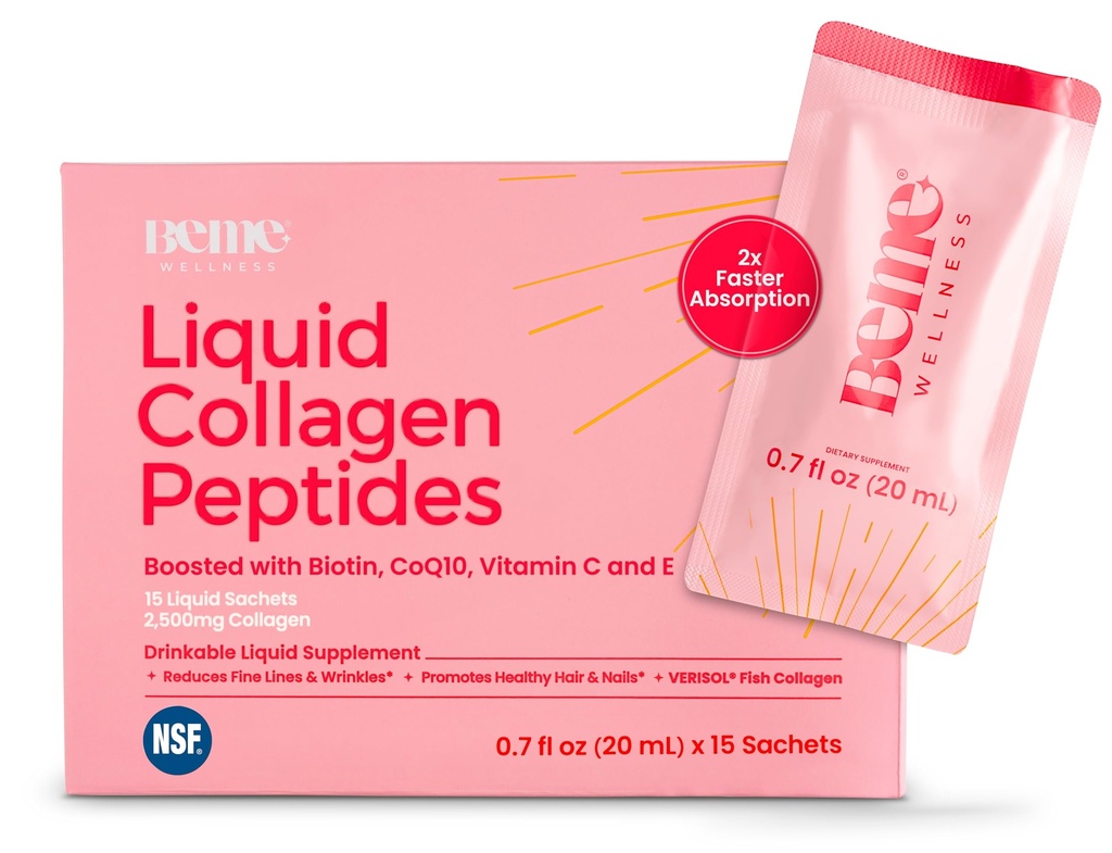 BeMe BeRadiant Tekutý kolagen Peptid pro vlasy, kůži a nehty s 2X rychlejší absorpce - Klinicky testováno - 2500mg Verisol Hydrolyzované kolagen doplňky pro ženy s biotin, CoQ10 & Vitamin C