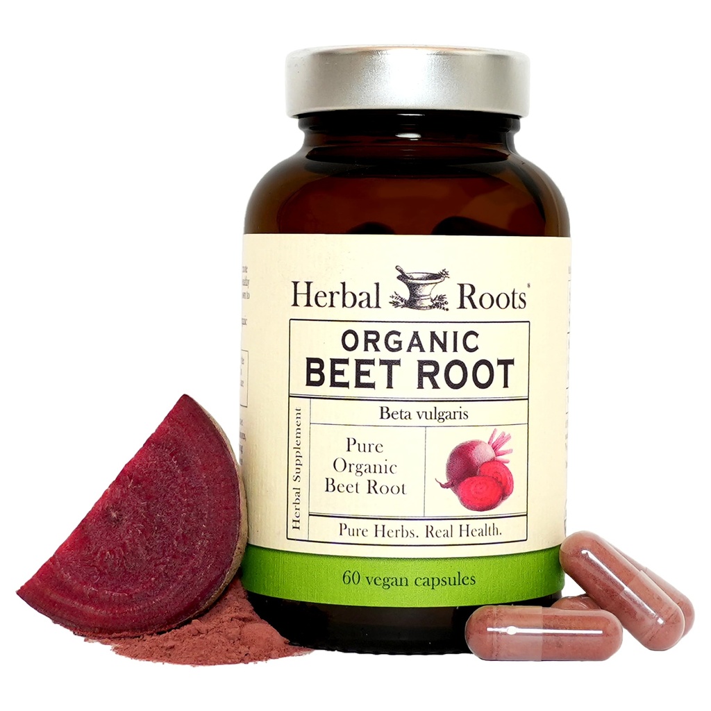 Herbal Roots Organic Beet Root Powder Capsules - 1,500mg per Serving - Certified USDA Organic - Non- GMO - 60 Count Vegan Capsules