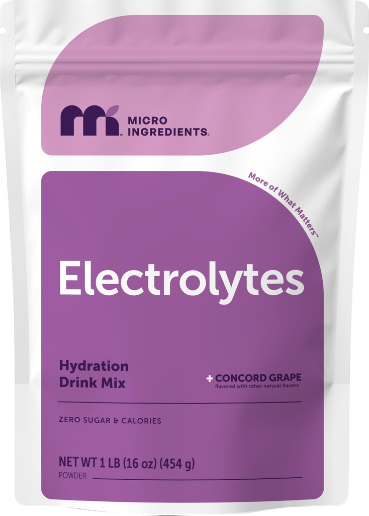 Micro Ingredients Hydration Electrolyte Powder, 1lb (69 Servings) CARL 124; Keto & No Sugar - High Draslík (1,000mg) s přírodními kokosovými vodními destilacemi a sladkým konkordovým gravem 124; Non- GMO