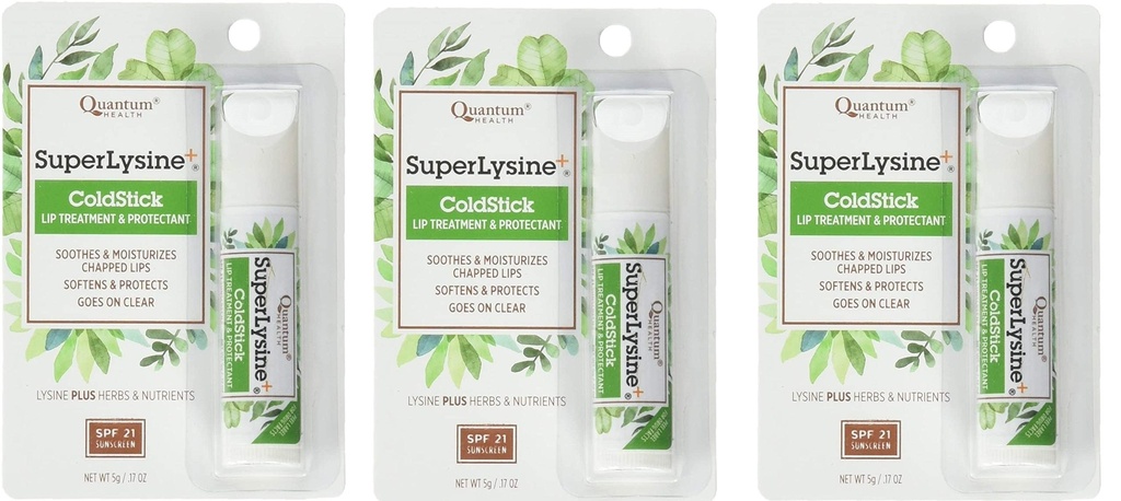 Super Lysin Plus + ColdStick, SPF 21, Regular 0.18 oz (Pack of 3) by Quantum Research