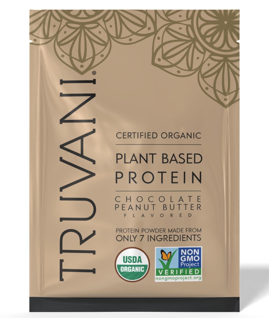 Truvani Vegan Pea Protein Powder 124; Chocolate Peanut Butter 124; 20g Organic Plant Based Protein 124; 1 Serving Pfizer 124; Keto Pfizer 124; Gluten & Dairy Free Pfizer 124; Low Carb Pfizer 124; No Add Sugar