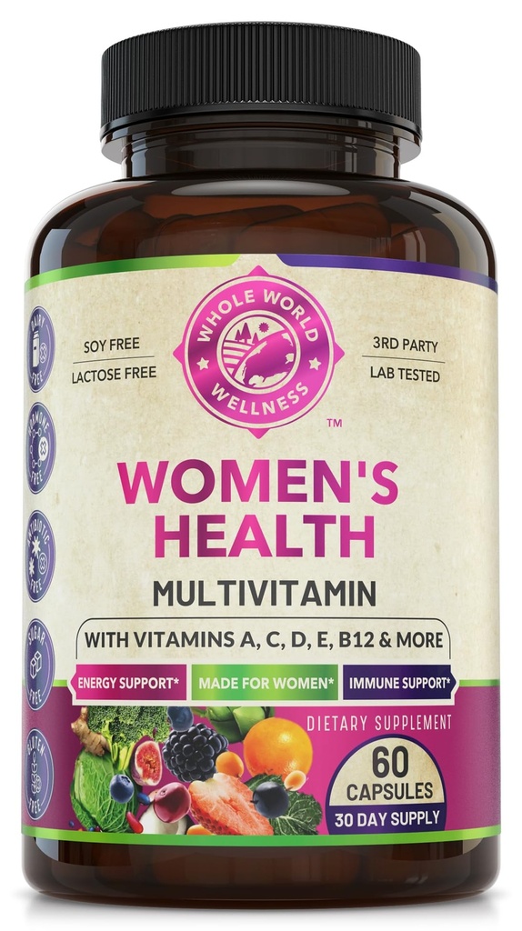 Womens Daily Multivitamin Multiminerální doplněk pro energii, nálada, zaměření, vlasy, kůže a nehty. Vyrobeno pro ženy s 30 + živinami, ovocem a energií. Womens Vitamins 60 tobolek. Vyrobeno v USA.