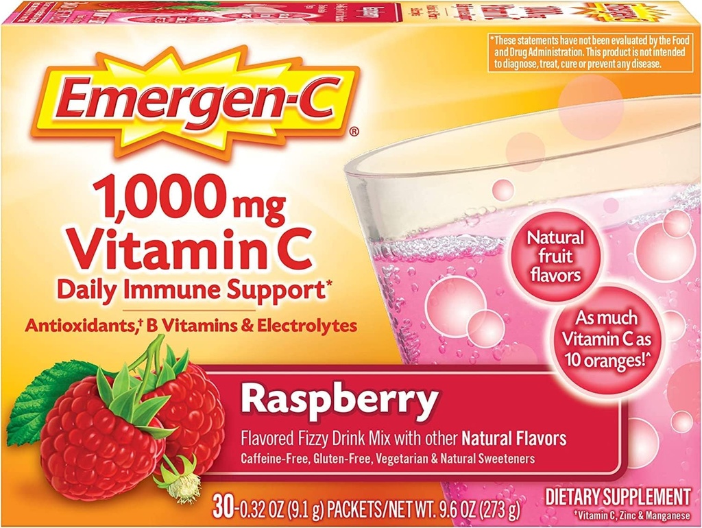 Alacer Emergen-C Vitamin C Fizzy Drink Mix Malina - 1000 Mg - 30 Packets