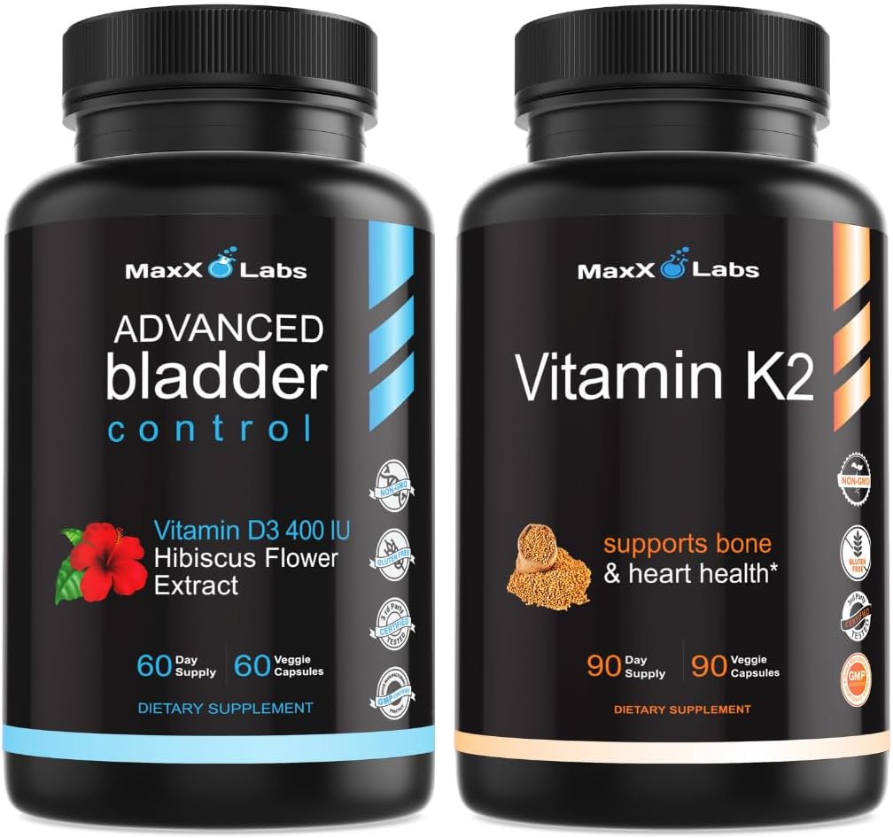 Pokročilý doplněk kontroly močového měchýře pro ženy a muže 60 kapslí + vitamin K2 dodatek - plné spektrum vitamin K2 MK7, MK4 & vápník - 90 Kapsle
