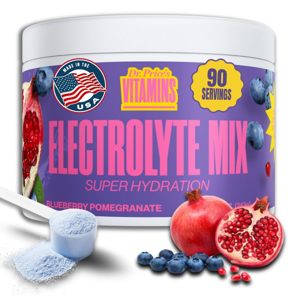 Dr. Price Electrolyte Mix 124; Sugar- Free Hydration Powder s 72 + Stopy Minerály 124; No Cukr, Fast- Disolving Electrolytes Powder Packets OF 124; Blueberry- Pomegranát, 90 Služeb