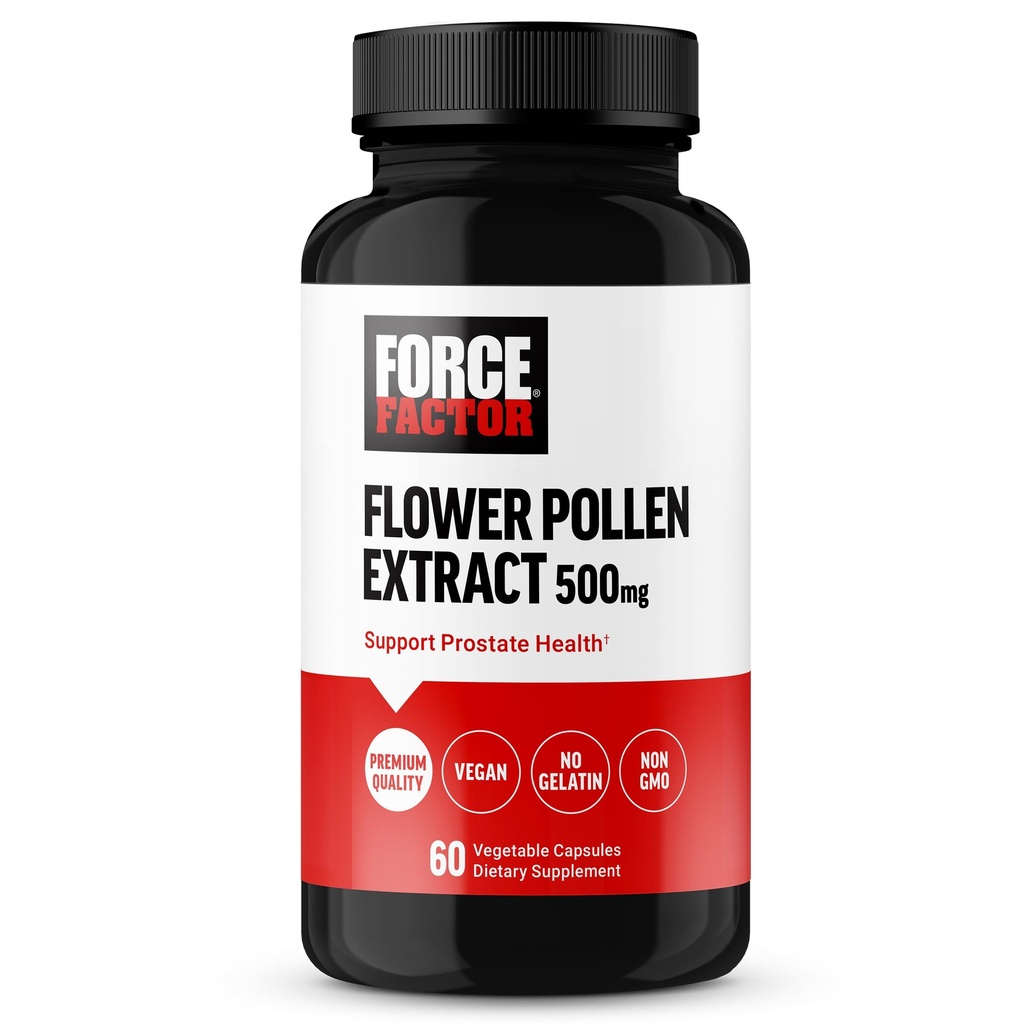 FORCE FACTOR Flower Pollen Prostate Supplement for Men 's Health, Prostate Health Supplement, 500mg Flower Pollen Kapsle, Vegan, No Gelatin, Non- GMO, 60 Kapsle