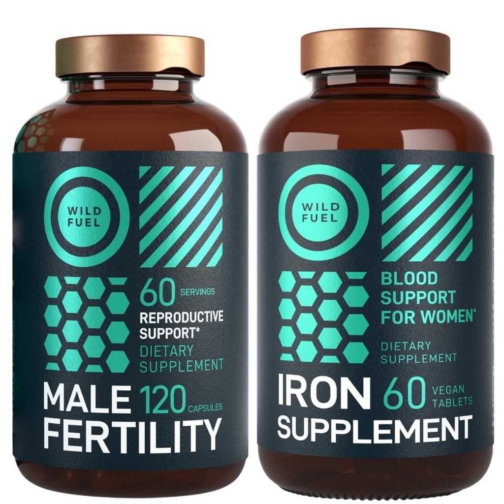 WILD FUEL Muž doplněk plodnosti a železné pilulky s kyselinou listovou plodnost a Prenatal Bundle