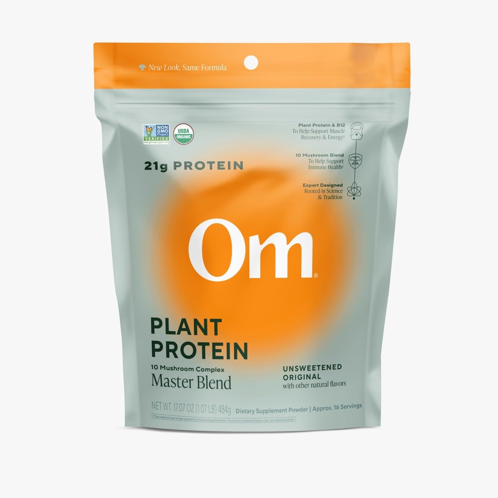 OM MUSHROOM SUPERFOOD Master Blend Plant- Based Protein Powder (Resealable Bag (16 Servings), Neochucený protein)
