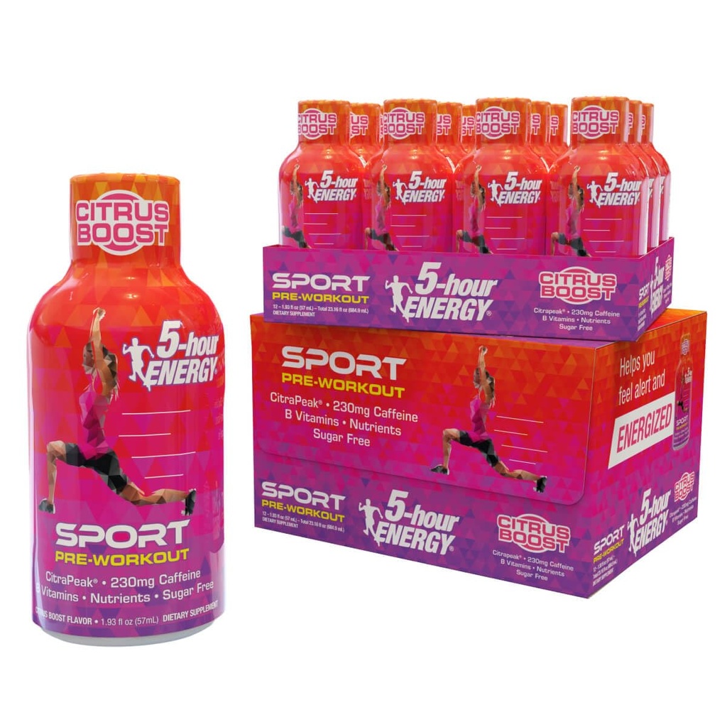 5- Hodina Energy Extra Strength Sport Střílečky s Citrapeak, Citrus Boost Flavor, Předcvičení 24 Počet (1.93 fl oz)