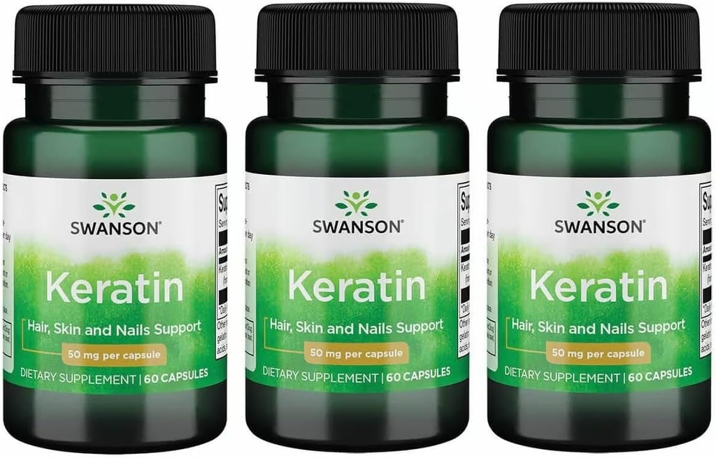 Swanson Keratin (z tibetské vlny) - přírodní doplněk na podporu zdravé klouby, vlasy, kůže a nehty - Pomáhá Nourish zdravé spojovací tkáně - (60 Kapsle, 50mg každý) (3 balení)