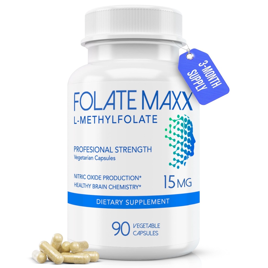 FolateMaxx L- methylfolát 15mg 90 Kapsle 124; Profesionální aktivní methylfolát 5-MTHF dodatek 124; Methylovaný folát pro ženy a muže 124; Non- GMO, gluten zdarma (3 měsíce dodávky)