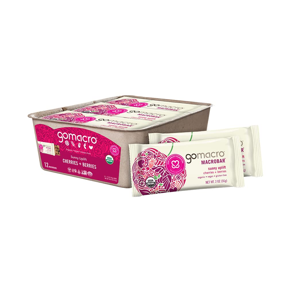 GoMacro MacroBar Organic Vegan Snack Bars - Třešně + berry (2.0 Ounce Bary, 12 Počet)