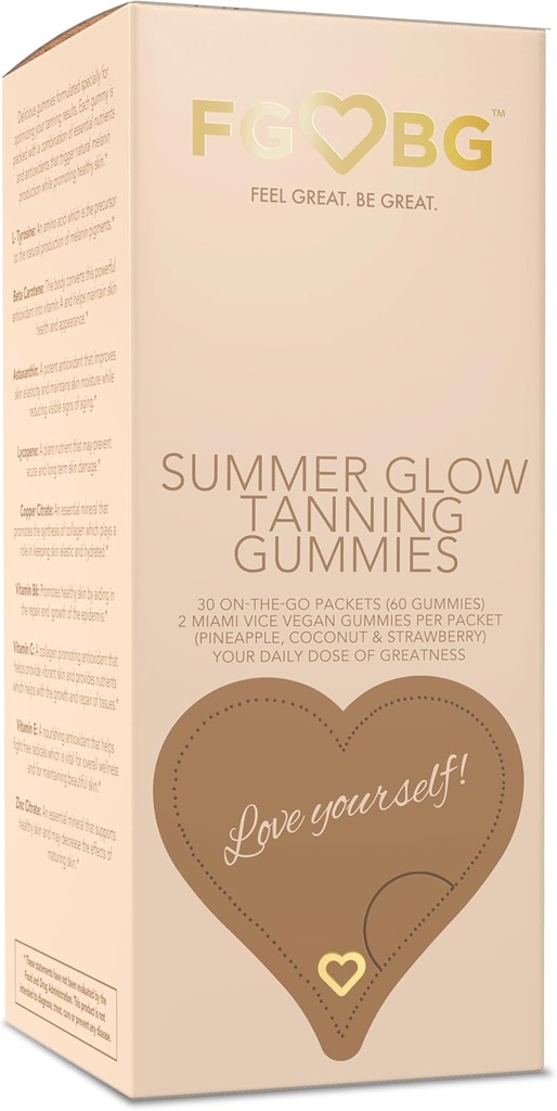 Letní Glow Tanning Gummies - Miami Vice Flavor - Ananas, kokos, & Jahoda - Vegan - Gluten- Free - Dairy-Free - Přírodní přísady - esenciální výživné látky - Cestovní velikost - 30-denní dodávky