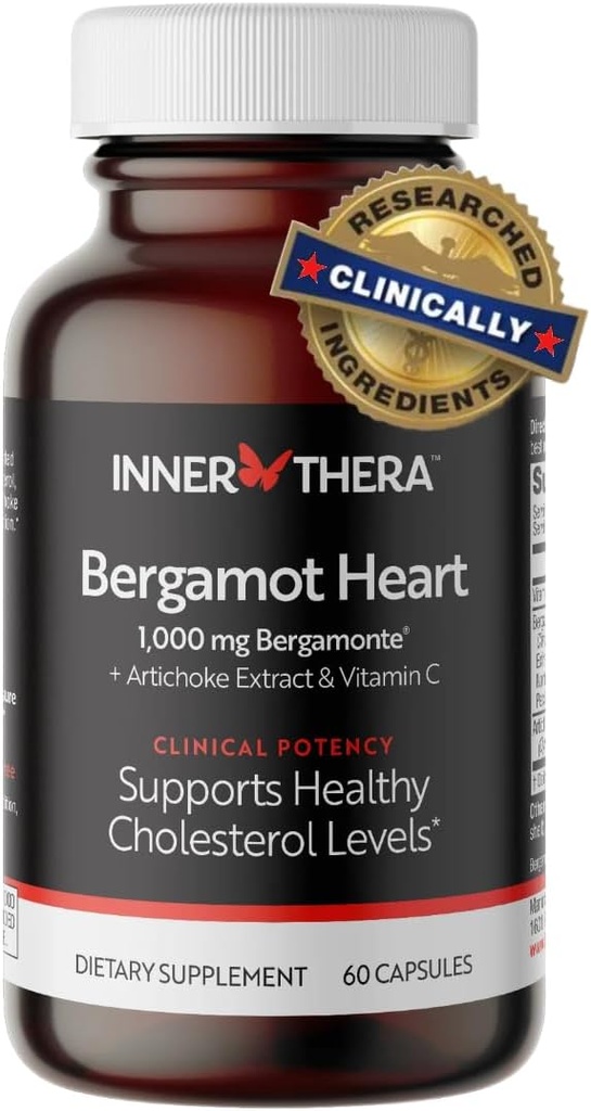 Bergamot Heart -1000mg Certified Citrus Bergamot - Extra Strength Polyfenols - Cardiolog Vyvinutý a klinicky osvědčený - Dodatek Bergamot pro vysoké cholesterol a srdeční zdraví