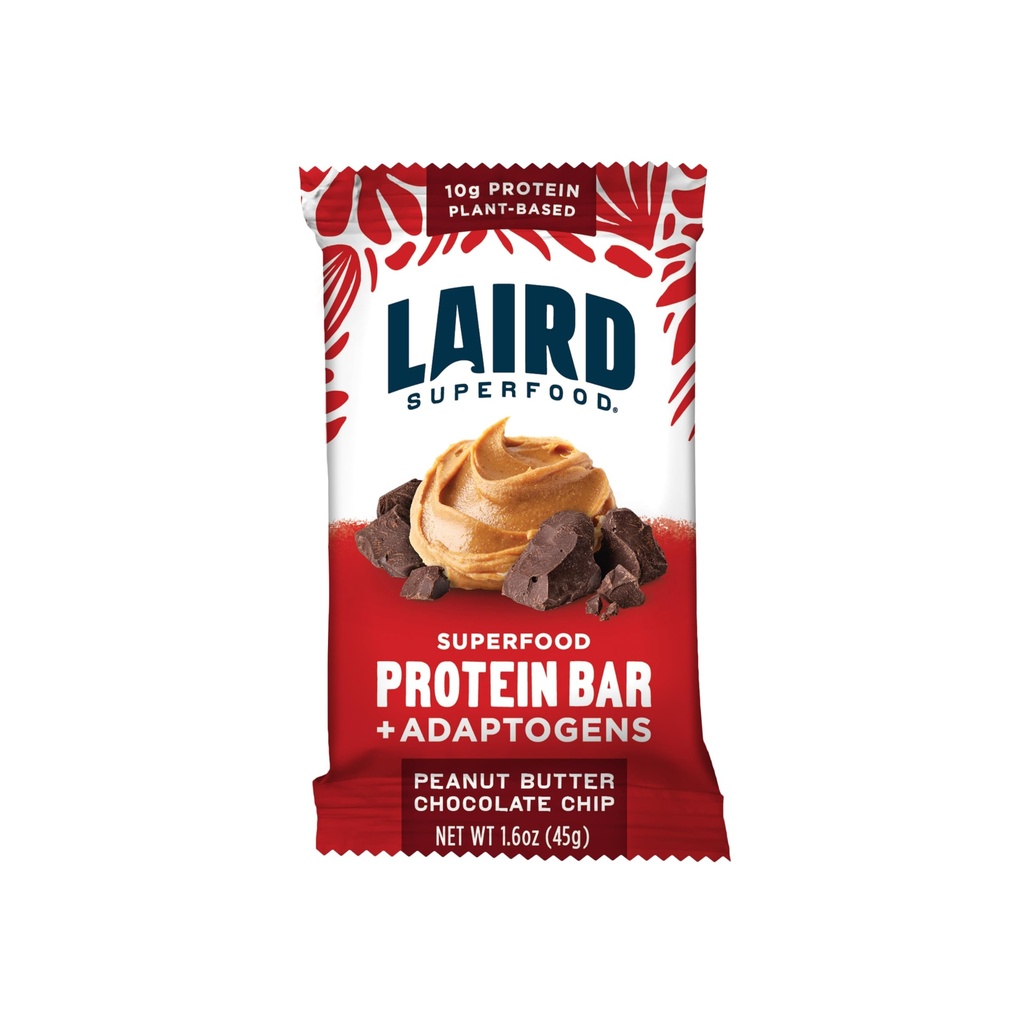 Laird Superfood Functional Protein Bars - Protein Bar, ale lepší s reálnými složkami, Functional Houby 10g Plant- Based Protein, 6g Fiber - Non- GMO - arašídové máslo Chocolate Chip, 10 Počet (balení po 1)