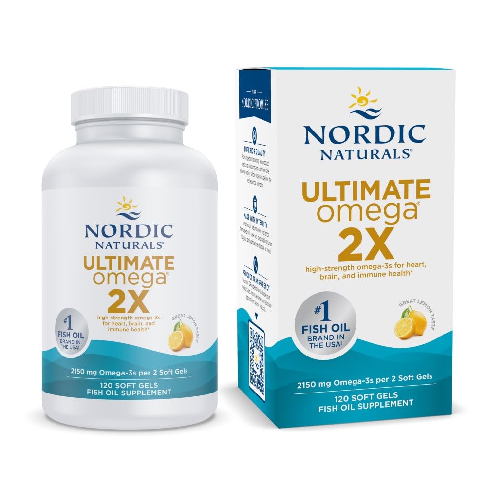 Nordic Naturals Ultimate Omega 2X, Lemon Flavor - 120 Soft Gels - 2150 mg Omega33 - High-potency Fish Oil with EPA & DHA - Promotes Brain & Heart Health - Non- GMO - 60 Servings