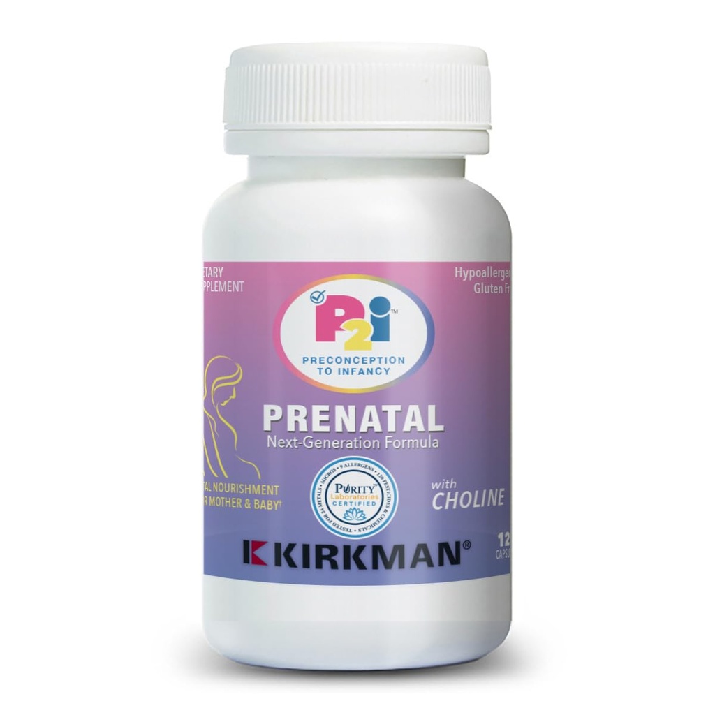 Kirkman P2i Prenatal Vitaminy pro ženy, Multivitamin s Choline, 120 Kapsle, Vitální denní nutriční podpora pro zdravou matku & dítě, OBGYN extrahovated & Endorsed, hypoalergenní & gluten- free