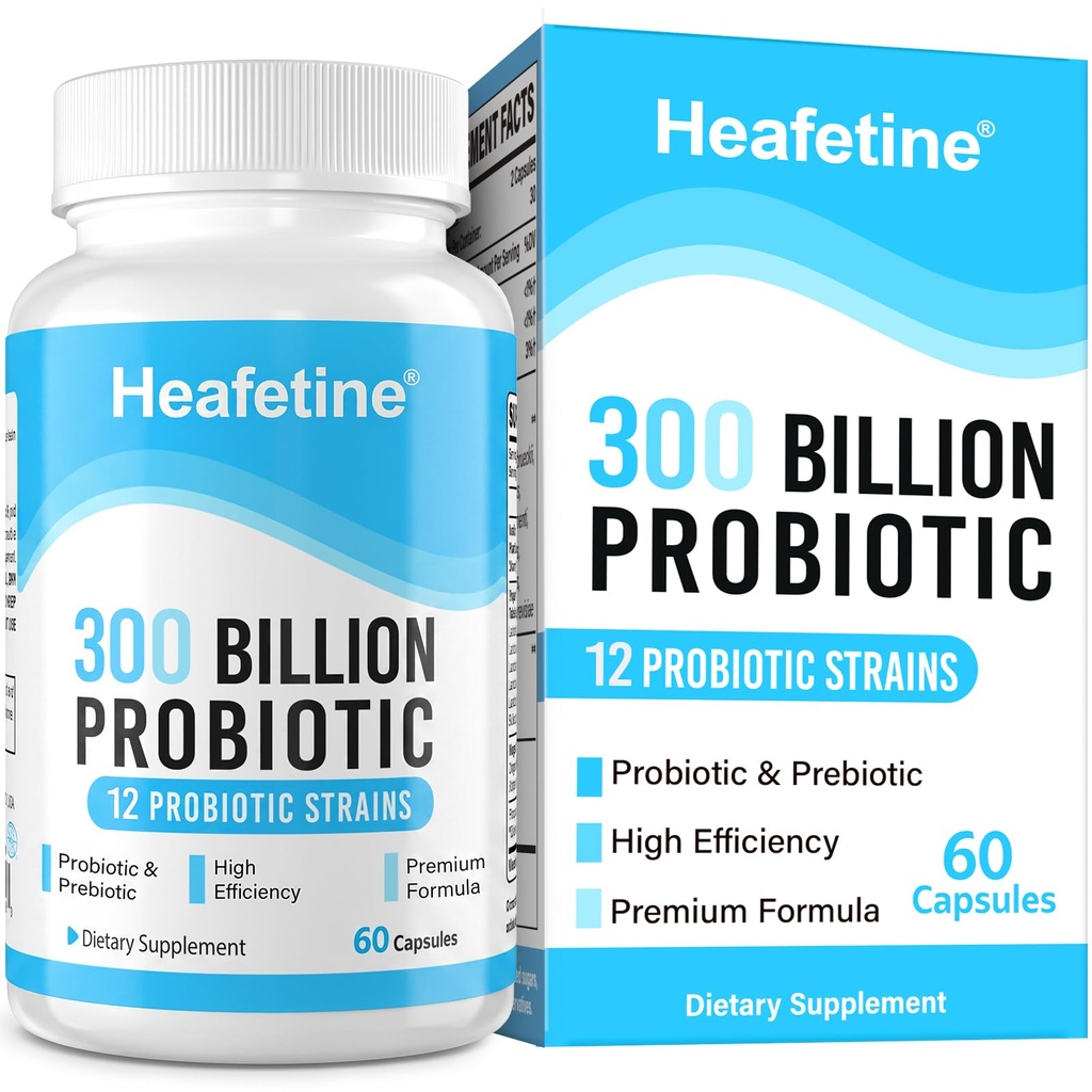 300 miliard CFU Probiotika pro ženy a muže - 12 Strains + 3 Organic Prebiotics, Probiotika pro stravitelné zdraví a imunitu, Gut Health & Bloating, Gut Health pro ženy a muže - 60 Kapsle