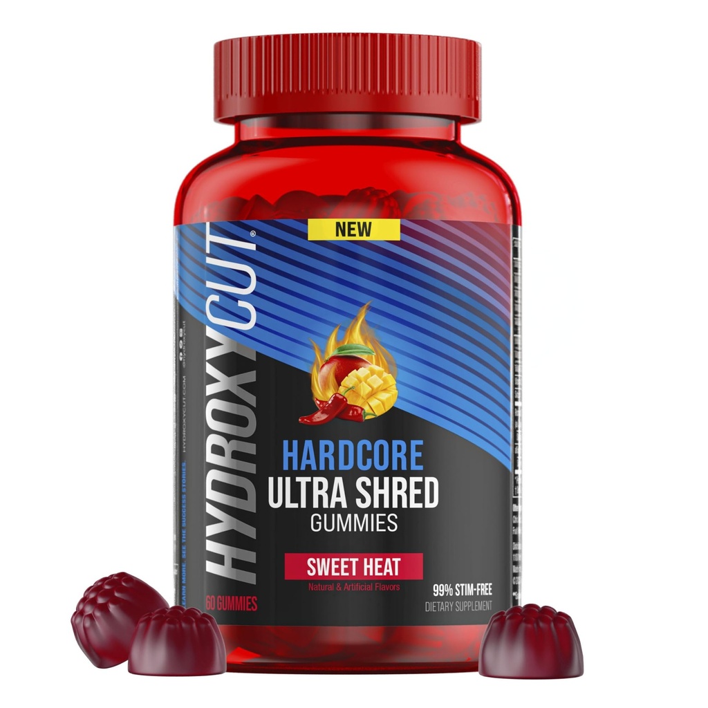 Hydroxycut Hardcore Ultra Shred Gummies, Sweet Heat - 99% stimulant zdarma - Obsahuje Capsaicin & B Vitamíny - pro ženy a muže