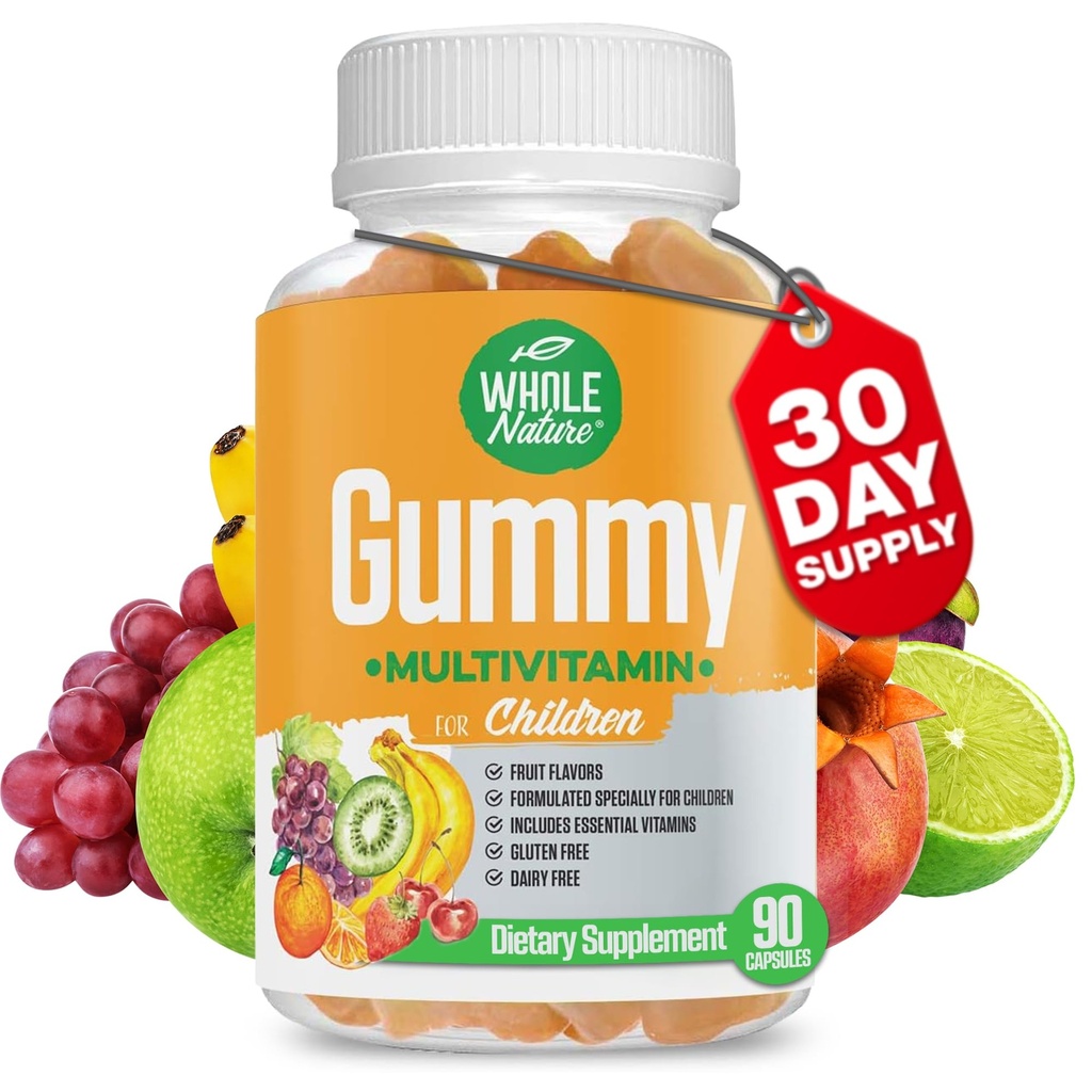 Děti Gummy Multivitamin - Kompletní denní Essentials Children Vitamíny a Minerály pro celkové Wellness, 90 Gummies. Ovocný příchuť, bez umělého cukru, mléčného a glutenu