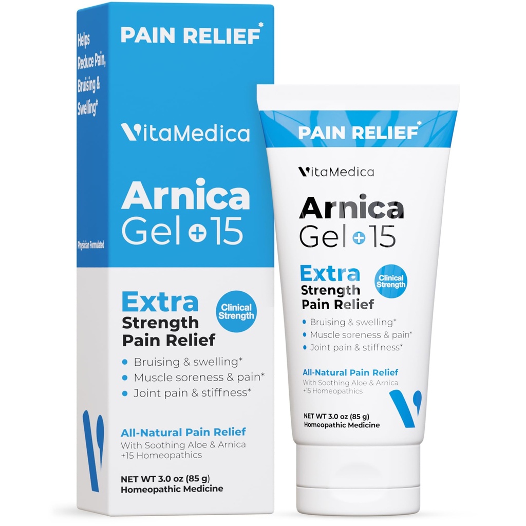 VitaMedica Arnica Gel Plus 15 Léčení rostlin sloučeniny, Extra Formulace síly pro podlitiny, Otok, Společná bolest, Svalová bolestivost a ztuhlost, All- přírodní, Plant- based Pain Relief