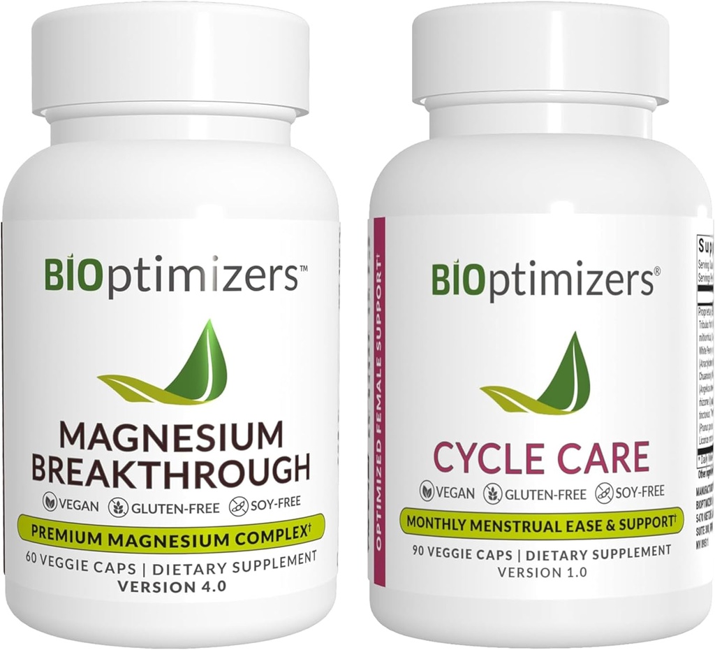 BiOptimalizátory Magnesium Breakthrough 4.0, (60 Kapsle) a péče o cyklus, (90 Kapsle) - Přírodní spánek, mozek, a Menstrual Relief Supplement Bundle