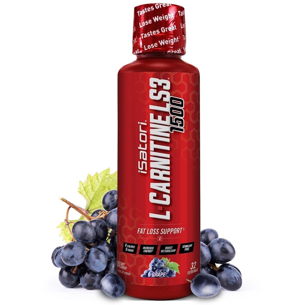 iSatori L- Carnitin LS3 1500, Triple-Blend Liquid L Carnitin dodatek, s acetyl & tartarát, stimulant Free Energy, nízká kalorie, cukr nebo gluten, Keto- Friendly, Grape Flavor (32 Služeb)