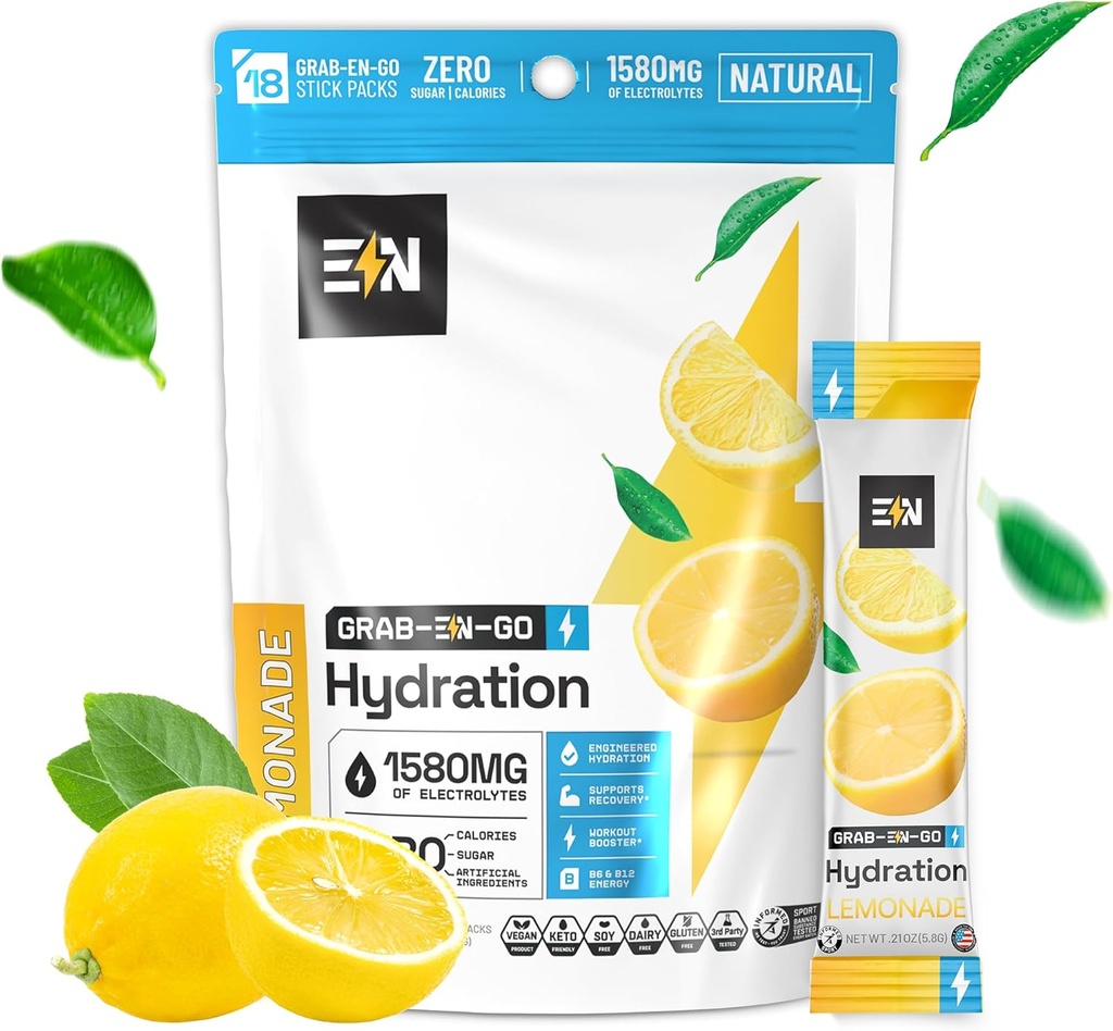 Inženýrské Sugar- Free Electrolyte Powder Packets - Lemonade Flavor - Keto Hydration Packets w / Magnesium, Draslík & Sodík - Nulová kalorie, Vegan, Non- GMO, Gluten- Free - 18 Single Service