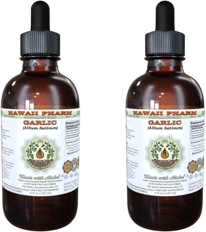Česnek Alcohol- Free Liquid Extract, Organic Garlic (Allium sativum) Sušený prášek Glycerite Hawaii Pharm Natural Bylinný doplněk 2x2 oz