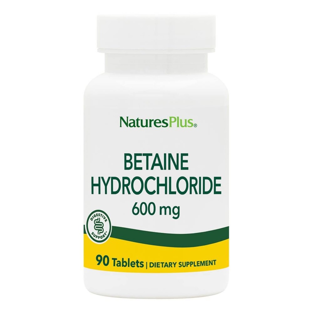 NaturesPlus Betaine HCl (hydrochlorid) - 600 mg, 90 tablet - dodatek k potravní podpoře, zmírňuje příznaky okasical Heartburn & Požití - hypoalergenní, gluten- Free - 90 Služeb