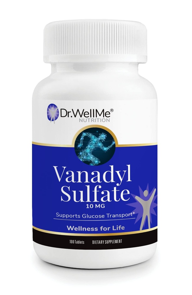 Dr. WellMe Vanadyl Sulfát 10 mg - 100 tablet krevního cukru, udržovat glukózu a metabolismus - Non- GMO, gluten- zdarma doplněk pro muže a ženy