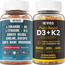 NEVISS Sugar Free L- Tyrosin L- Theanine Gummies 120 Počet + Bez cukru D3 5000IU K2 Gummies 120